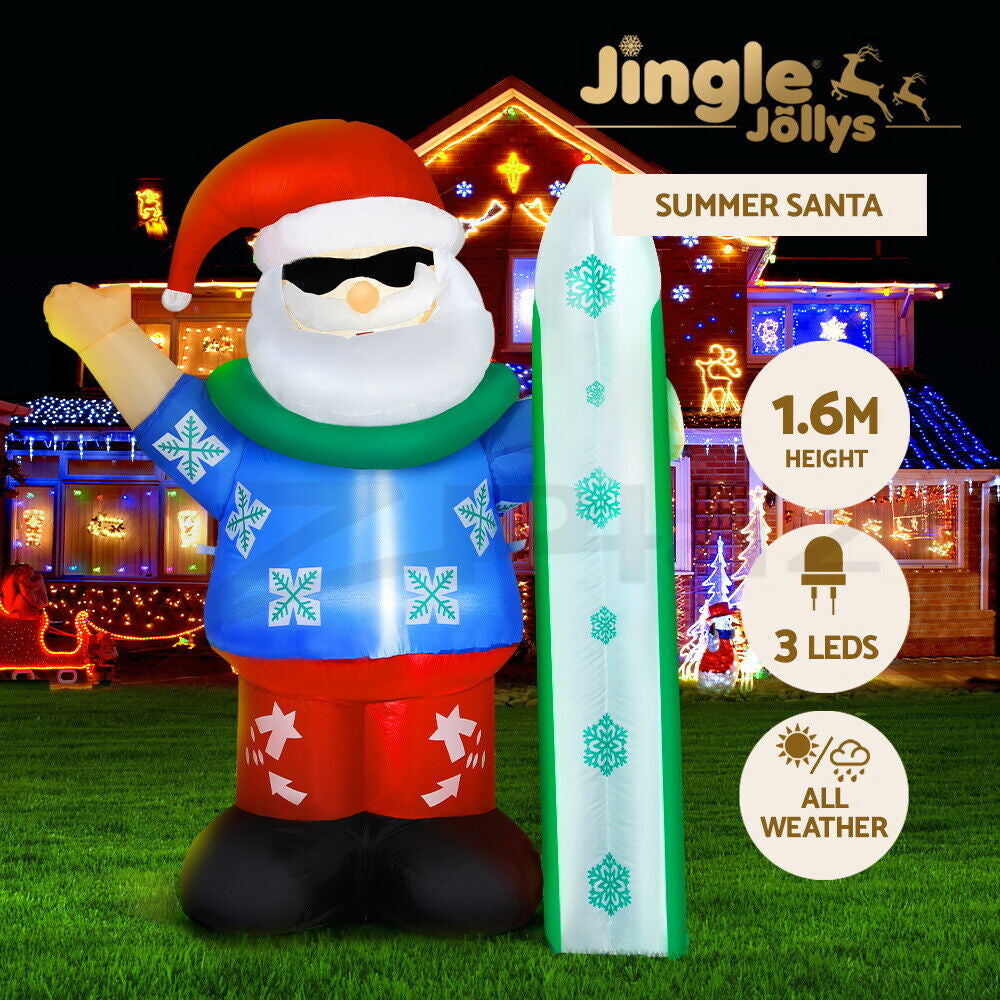 Jingle Jollys Christmas Inflatable Santa 1.6M Outdoor Xmas Decorations Lights