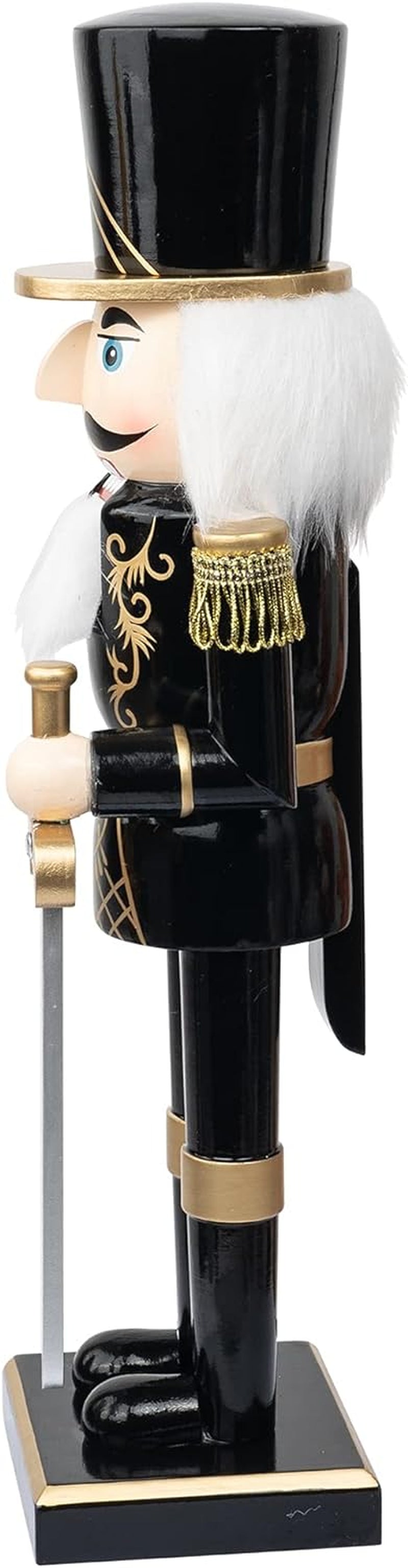 14" Christmas Decorative Nutcracker Figures, Wooden Black Soldier in Black Uniform Hold Sword, Festive Collectible Nutcracker Gift for Indoor Winter Table Desktop Fireplace Decorations