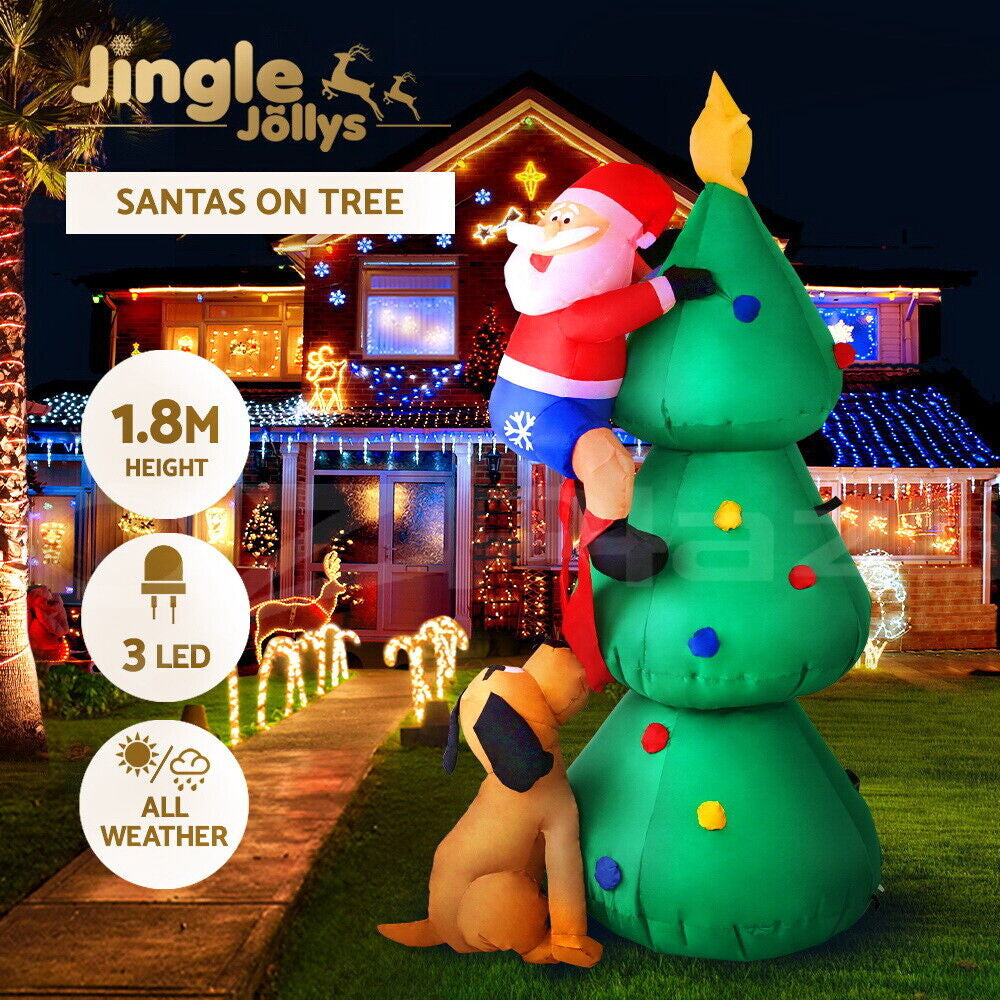 Jingle Jollys 1.8M Christmas Inflatable Santa Tree Lights Outdoor Decorations