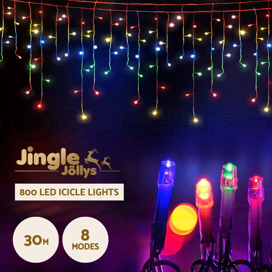 Jingle Jollys 20M Christmas Lights Icicle String Light 800 LED Multi-Coloured