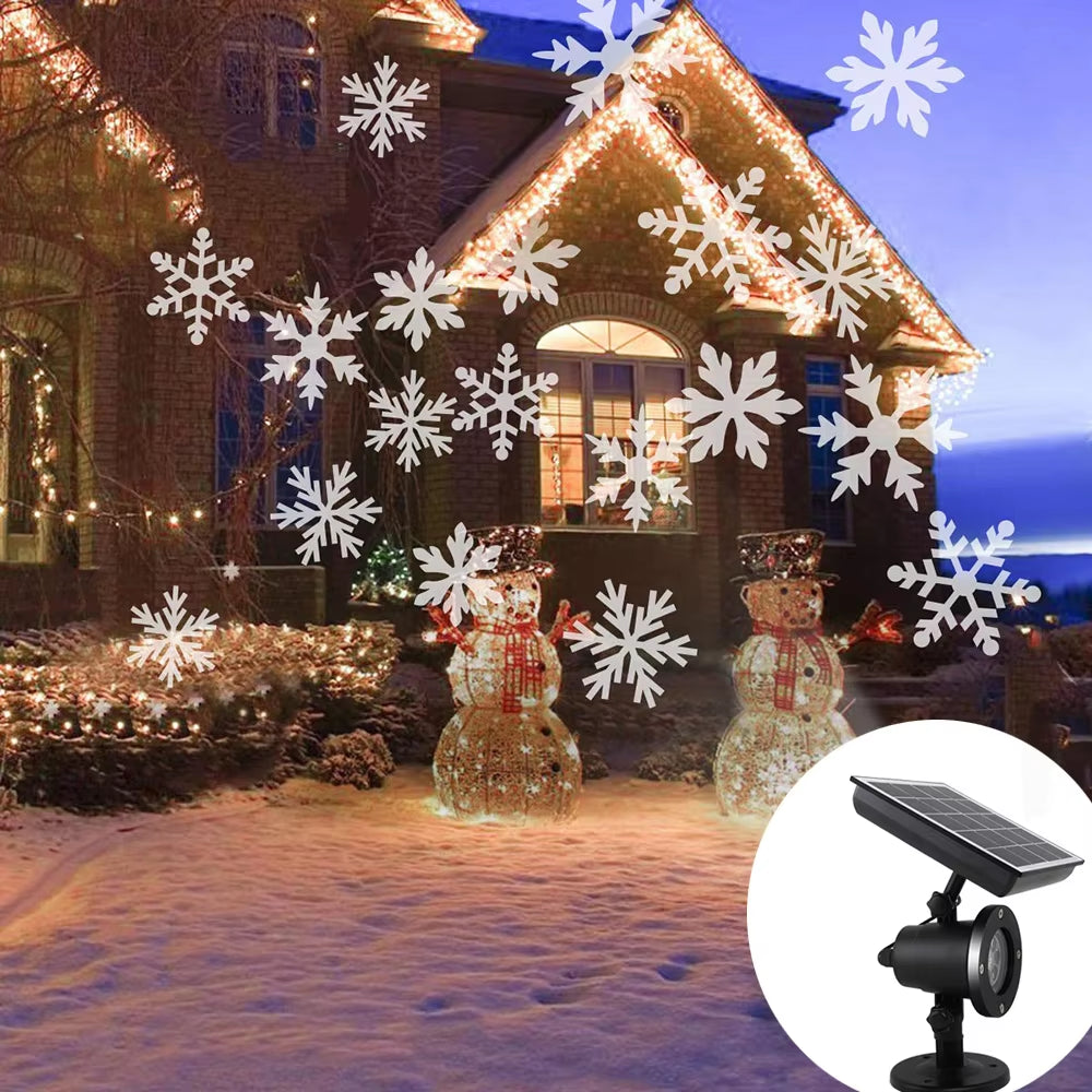 Solar Powered Christmas Snowflake Projector Lights Waterproof Snowfall Projector Lights Outdoor Xmas Party Garden Landscape Lamp