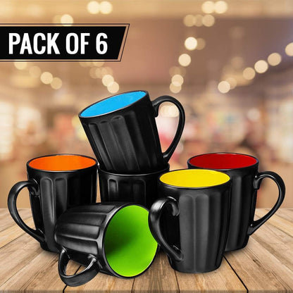 16Oz Matte Black Coffee Mugs Set of 6, Large Size Ceramic Espresso Cups, 16 Ounce Coffee Mugs, Black Coffee, Multicolor Inside